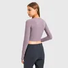 LU-11 Fitness Shirt Yoga Women Long Sleeve Sport Top 2.0 Elasticitet Crew Neck Snabbt Dry Breatble Gym Workout Running T-Shirts