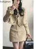 Work Dresses Temperament Outfits Korean Chic 2 Piece Set Women Clothing V-neck Tassle Short Jackets High Waist Mini Bodycon Skirt Suit 7L437