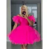 Etnische kleding moderne gezwollen feestjurken met gelaagde mouwen jupe femme tule roze beroemdheidsjurk outfit kort 231213