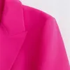 Женские костюмы Укороченный пиджак с перьями Женский пиджак цвета фуксии с длинным рукавом для женщин Элегантный стильный пиджак Короткие пальто и куртки