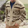 Vårens tröjor Tröja Hösten Långt stickat Cardigan Vintage Coats Men modeavtryck Zipper Vinter Casual Mönster Hylsa