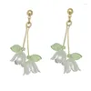 Boucles d'oreilles pendantes orchidée cloche verte de tempérament, Style Mori Rural, petits bijoux frais pour femmes, cadeau, 2023