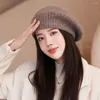 BERETS 2023 WINTER ATMOSPHERE MOHAIR KNIT BERET WOMAN GENTLE TIE ALL MATCHING FACE SMOLL PAINTER HAT BIG HEAD CAP