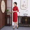 Ethnische Kleidung Spitze bestickt Blumen chinesischen Stil Kleid Hochzeit Party Qipao Dame Mandarin Kragen Cheongsams Retro Vestidos Plus Größe