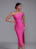 Casual Dresses Cut Out Side Split Birthday Evening Club Outfits Summer 2023 Midi Bandage Dress Women Pink Party BodyCon Elegant Sexy