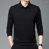 Мужские футболки вафельная однотонная футболка с длинным рукавом эластичная осенняя одежда для отдыха удобная повседневная рубашка поло с отложным воротником 4XL для мужчин