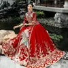 Vêtements ethniques Robe de mariée Fleur rouge Broderie Sequin Décoration Femme HighEnd Xiuhe Chinois SlimFit Dragon et Phoenix Robe 231212