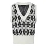 2023 Autumn and Winter New Contrast Sticked Vest V-ringen Kort Vest Bottoming Joker Loose ärmlös stickad topp