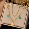 Colares de pingente de aço inoxidável vintage 18k banhado a ouro romano turquesa colar feminino moda jóias resistente