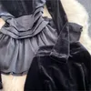 Robe de deux pièces automne hiver femmes élégantes jupes de velours mince costume vintage pull dessus de chemise midi Saya 2 pièces ensemble tenues de fête féminine 231212