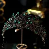 Luksusowy barokowy czarny zielony kryształowy liść ślubny koronny koronę kranie koronowe Infantis Brides Opaski na głowę Akcesoria do włosów Y202A