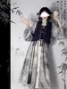 Ethnic Clothing Chinese Style Improved Hanfu Ink Wash Pattern Twopiece Dress Set 231212