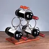 6 زجاجات رجعية خشبية محمولة المعادن المصنوعة من الحديد الحديد رف كونترتوب خزانة الشرفة -Stand Wine Storage حامل مساحة Saver Pro222y