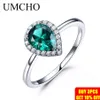 UMCHO Grüner Smaragd Edelstein Ringe für Frauen Halo Verlobung Hochzeit Versprechen Ring 925 Sterling Silber Party Romantischer Schmuck Y2003285g