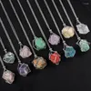 Chains 5pcs Natural Crystal Raw Stone Net Stainless Steel Metal Bamboo Necklace Woven Pendant Adjustable Chain