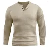 Men's T Shirts Men Top Autumn Winter Slim Fit Sport Tops V-Neck Buttons Neckline Long Sleeve T-shirt Solid Color Casual Tee Shirt Streetwear