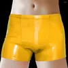 Underpants Men Solid Color Leather Boxers Pants Bulge Pouch Faux Shorts Underwear Male Nightclub Lingeries Clubwear Dance