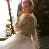 Luxury Glitter Princess Wedding Dress Long Sleeves Lace Appliques Backless Floor Length Bridal Gowns Vestidos De Novia