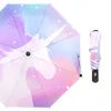 Paraplyer Compact Travel Paraply Unicorn Print Hela Automatic Women's Rain Windproect Antiuv Three Folding Parasol 231213