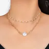 Colliers pendants Perles de couleur dorée Collier Hip Hop Punk Hip Hop Fashion Vintage Boho Multirile Girl Girl Bijoux de fête mignonne