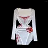 Abiti casual Foamlina Spicy Girl's Horror Hand Print Dress Impronta di sangue da donna Divertimento Irregolare Bianco Diviso Puro desiderio Mini