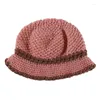 Berets feminino floral malha lã chapéu francês elegante engrossado flor rosa balde ao ar livre à prova de vento quente boné fshion acessórios