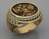 Domineering Russian Doubleheaded Eagle Men039s Ring 18k Gold Diamond Inlaid Fashion Business Banquet Jewelry Men039s Ring P2026016