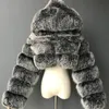 Skóra dla kobiet sztuczna zimowa moda z kapturem Futrzany płaszcz ciepły plus rozmiar 8xl Furry Overcoat Kobieta elegancka pluszowa kurtka upraw Mujer 231213