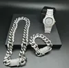 2cm hip hop altın rengi buzlu Çıkış Kristal Miami Küba Zinciri Altın Gümüş Erkekler Saat kolye bilezik set hip hop kral New3470384