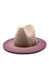 フェドーラの帽子ジャズパナマキャップレディースメングラディエントカラーワイドブリムハット女性マンフォーマルハットメンズレディーストップキャップウィンターファッションn7375517