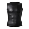 Mäns kroppsformar uppgraderar män Body Shapers Faux Leather Workout Vest Tank Top Premium Slim Leather Shapewear midjetränare korsetter Fiting Shirts 231212