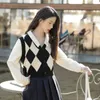 Women's Sweaters Sweater Vests Women Vintage Panelled Diamond Check Knitting Loose V-neck Preppy Student Chic All-match Female Autumn Winter Tops 231213