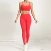 مجموعات نشطة Lycra Gym Set Women Sportswear Push Up Workout Womens 2023 Sport Bra Meggings Outfit Red Blue Yoga Suit for Fitness Pink