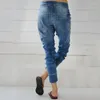 Kvinnors jeans vårens höstkvinnor mode dragsko elastisk midja lös denim harem byxor damer vintage bomull blyerts streetwear