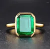 Cluster Rings Real Silver 925 Retro Square Green Stone Ring 18K Gold Color Cubic Zircon Emerald for Women Jubileum Party Gift1392180