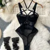 Womens sexy tight fitting underwear set fashionable pajamas hollowed out combination cat suit slim fit andsexy meshjumpsuit 231227