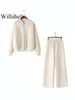 Kvinnors tvåbitar byxor Kvinnor Fashion Set Beige Front Zipper Bomber Jackets Vintage Drawstring Trousers Feamle Chic Lady Sets