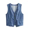 Gilet da donna Gilet di jeans da donna Autunno 2023 Gilet vintage di moda da donna Top monopetto senza maniche