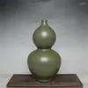Bottles Chinese Dark Green Glaze Porcelain Gourd Shape Vase 8.7 Inch