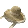 Bérets d'été paille tissée pour chapeau de soleil plat large bord dentelle Boho Panama plaisancier casquette de plage