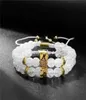 Charm Bracelets 8mm White Stone Beads Bracelet 2pcsSet Mens Jewellery CZ Crown For Women Fashion Armband Cuff Aarrival8226278