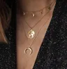 Vintage Karte Mond Halskette Für Frauen Mode Gold Farbe Lange Halskette Mehrere Schichten Runde Pailletten Anhänger Halsketten Boho Schmuck3603917