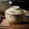 Bowls Japanese Instant Ramen Bowl With Lid Retro Ceramic Large Capacity Noodle Salad Soup Household KitchenTableware Supplies 231213