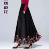 Mom Elegant Embroidered Maxi Pleated Skirt Women Plus Size Winter Warm Woolen Long Skirt Lady High Waist Casual Wool Office Saia