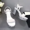 womens Chunky Block Platform Sandals Heel diamond decoration buckle Open Toes women luxury designers leather outsole sexy evening party shoes Size 35-41 with box