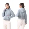 lu-15 Damen-Herbst-Kapuzenpullover, Sweatshirt, Yoga-Anzugjacke, Damen, Sport, halber Reißverschluss, dick, locker, kurz, mit Fleece-Sweatshirt für Damen