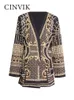 Женские костюмы Блейзеры CINVIK est Роскошный длинный пиджак с металлическим бисером Стильный дизайнерский пиджак с v-образным вырезом и рукавами 231213