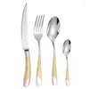 Dinnerware Sets 304 Stainless Steel Steak Knife Fork Spoon Hammer Point Texture High-grade Star Diamond Gold Tableware Four-piece Set Gift