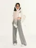 Damenhose Vintage Winter Warm Gestreifte Sweatpant Y2K Koreanischer Stil Kordelzug Weites Bein Hose Harajuku Oversize Jogger Lounge Hose