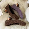 Robe chaussures mode café laine d'agneau femmes pompes peu profondes bout carré violet étrange talons hauts automne fête formelle stilettos zapato